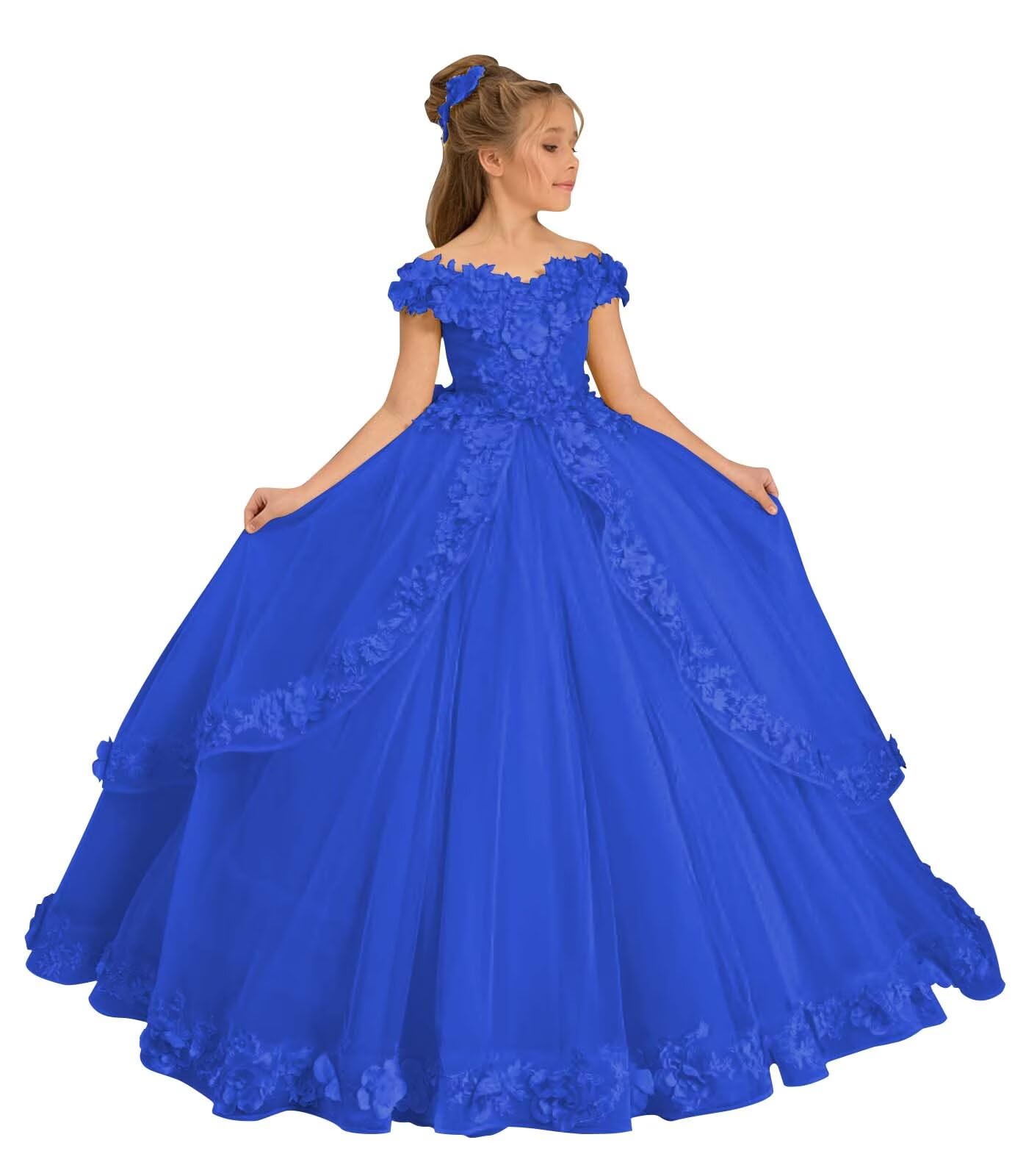 FYNony Flower Girl Dresses for Wedding Off Shoulder Pageant Dresses for Girls First Communion Dress Party Ball Gown
