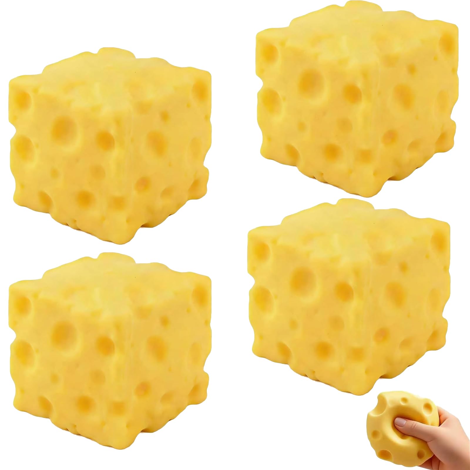 4 Pcs Cheese Squishy, Squishy Cheese, Big Cheese Squishy Stress Ball Realistic Design, Lovely Unbreakable Cute Cheese Cute Toy Soft Foam Stress Toy for Men Women for Stress Relief Squeeze Ball