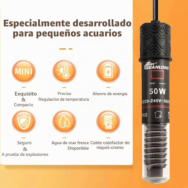 Foto 4 de 5 de GERUI Mini Aquarium Calentador de 50 W 2 piezas termostato calentador de tortuga para acuarios pequeños…