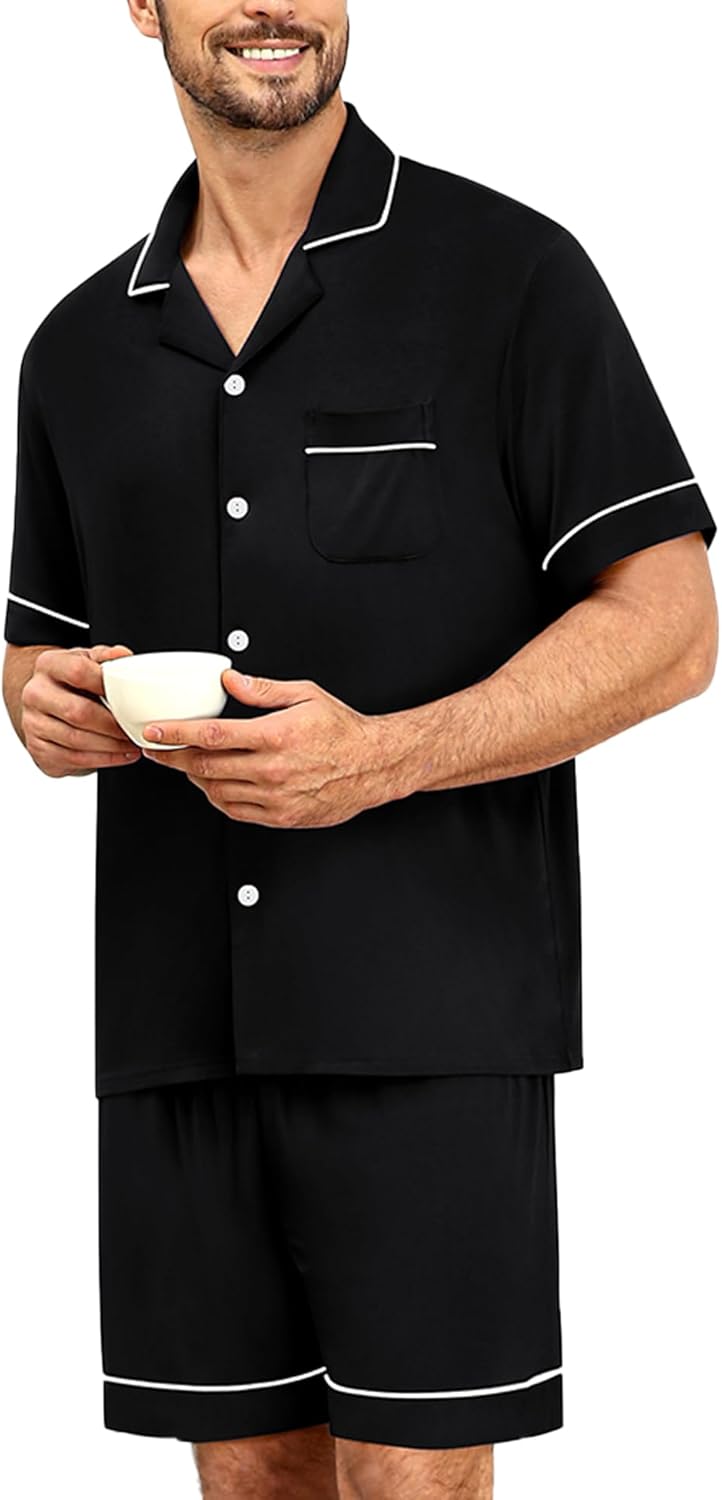 SWOMOG Mens Pajama Sets Short Sleeve Sleepwear Button Down Loungewear Soft Modal Lounge Pjs with Pockets S-XXL - Image 2