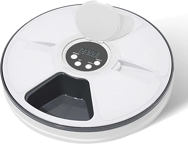 Automatic Cat Feeder, 6 Meal Timed Cat Food Dispenser Easily Programmable &Easy to Clean, Automatic Dog Feeder for Cats/Small Dogs(Black)