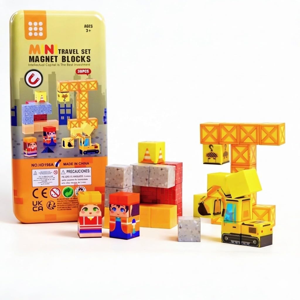 Happy Hues 38 Pcs Build Mini Magnetic Blocks for Kids - DIY STEM Building Toy Set with Travel Storage Box, Montessori Educational Magnet Cubes, Birthday Gift for Boys & Girls Ages 3+ Years-image-18