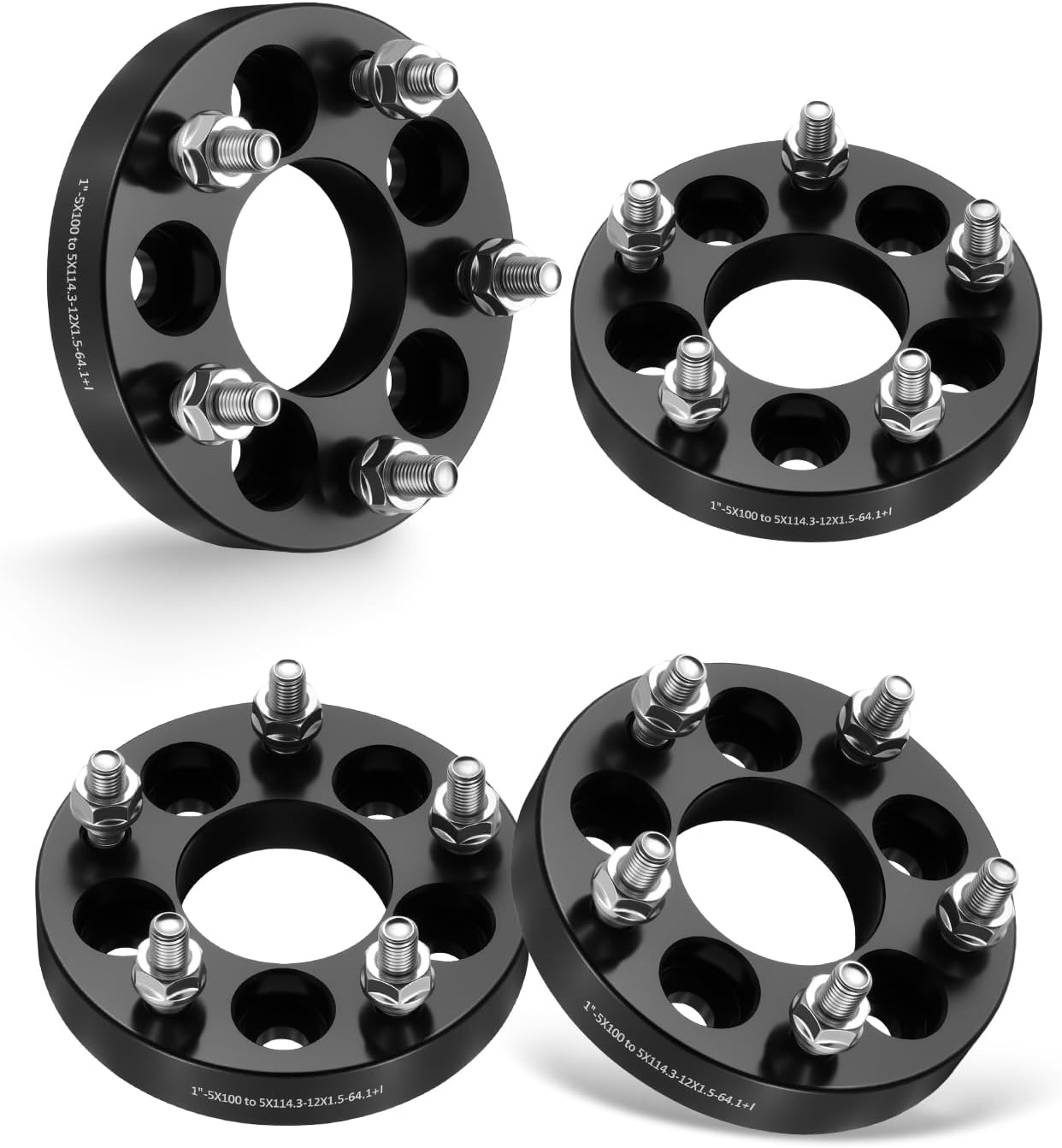 EVIL ENERGY 5x100 to 5x114.3 Wheel Adapters Compatible with Chevrolet Cavalier, Dodge Stratus Neon 1 inch Lug Centric Wheel Spacers 4 pcs with 64.1 Hub Bore, M12x1.5 Stud, Not Hubcentric Black
