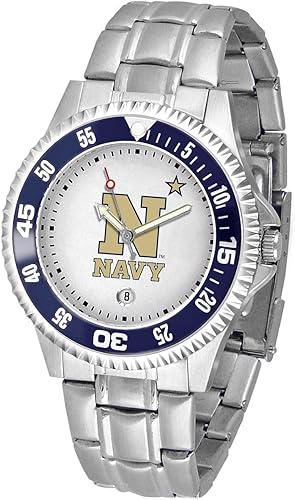 Vista 52 de SunTime Reloj de cuarzo de 1.575 in para hombre, correa de acero inoxidable de 0.787 in, esfera Gameday