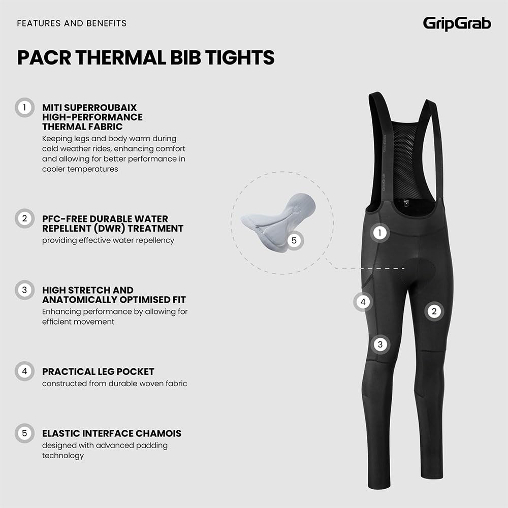 GripGrab PACR Thermo Bib Tights męskie zimowe spodnie zimowe MTB Gravel Bike spodnie rowerowe długie z wyściółką spodnie rowerowe