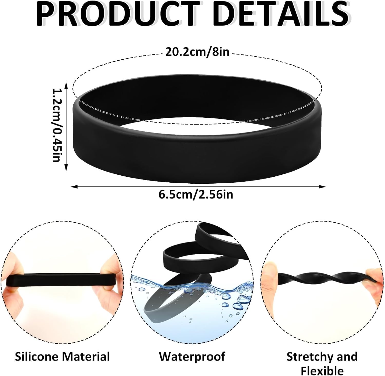JUNEBRUSHS 24 Pcs Rubber Bracelets Assorted, Black Silicone Wristbands for Women Men Teens Teacher Home Office Game Party Favor Gifts Supplies image 2