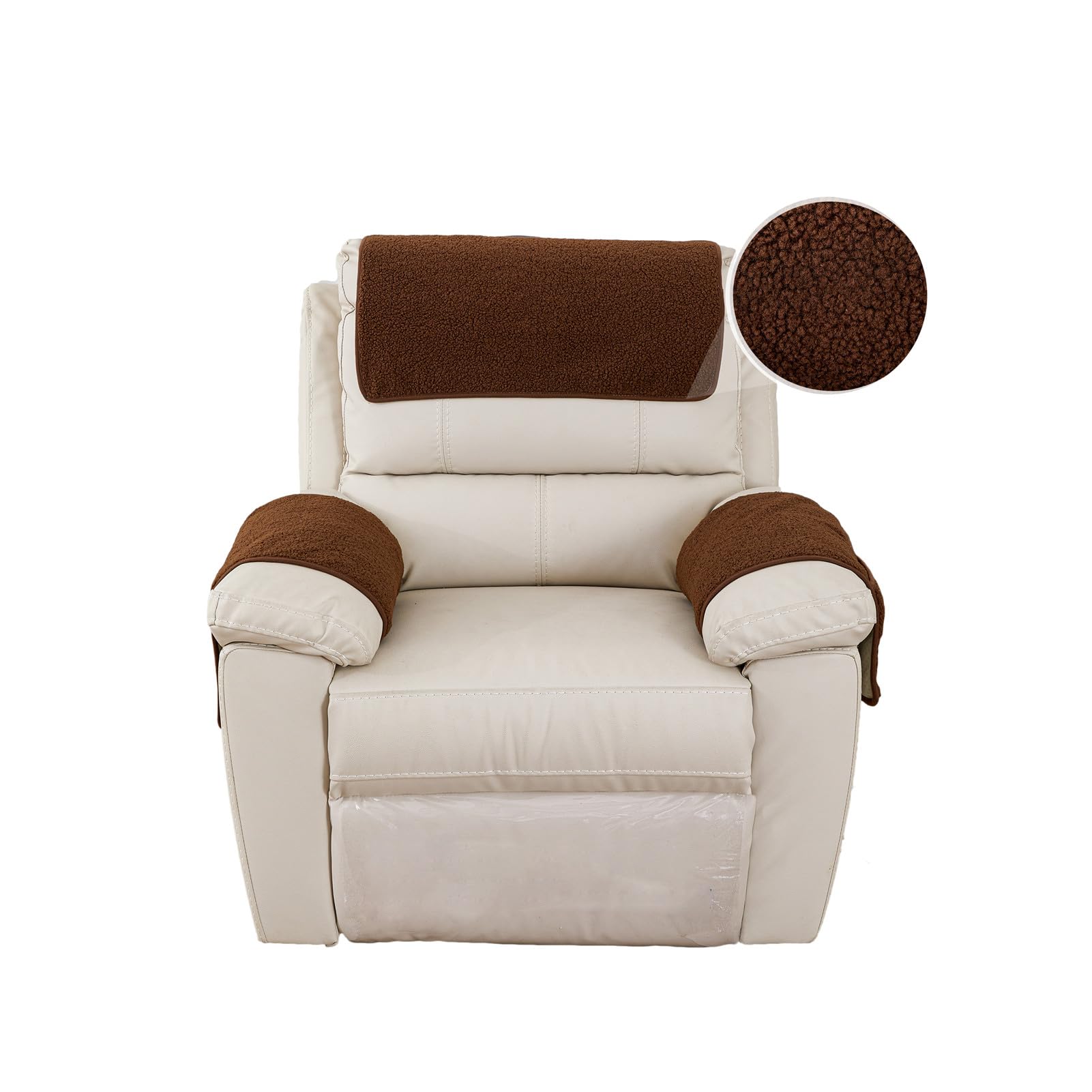 Gyhh Brown Sofa Armchair Covers For Arms, Nonslip Sofa Headrest Cover Sherpa Arm Covers With Pockets For Recliner Chair Armchair Slipcovers Furniture Protector