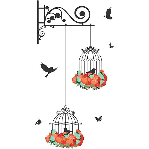 Decals Design 'Hanging Birds Cage with Flowers' Wall Sticker (PVC Vinyl, 50 cm x 70 cm)