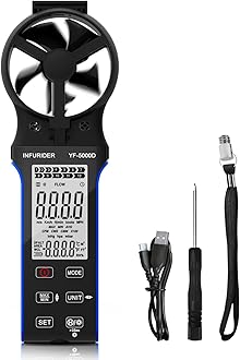 INFURIDER Handheld Anemometer, Anti-dust CFM Meter With Touch Button, Rechargeable Wind Speed Gauge for Air Flow, Chill, Temp Test, Waterproof LCD Backlight