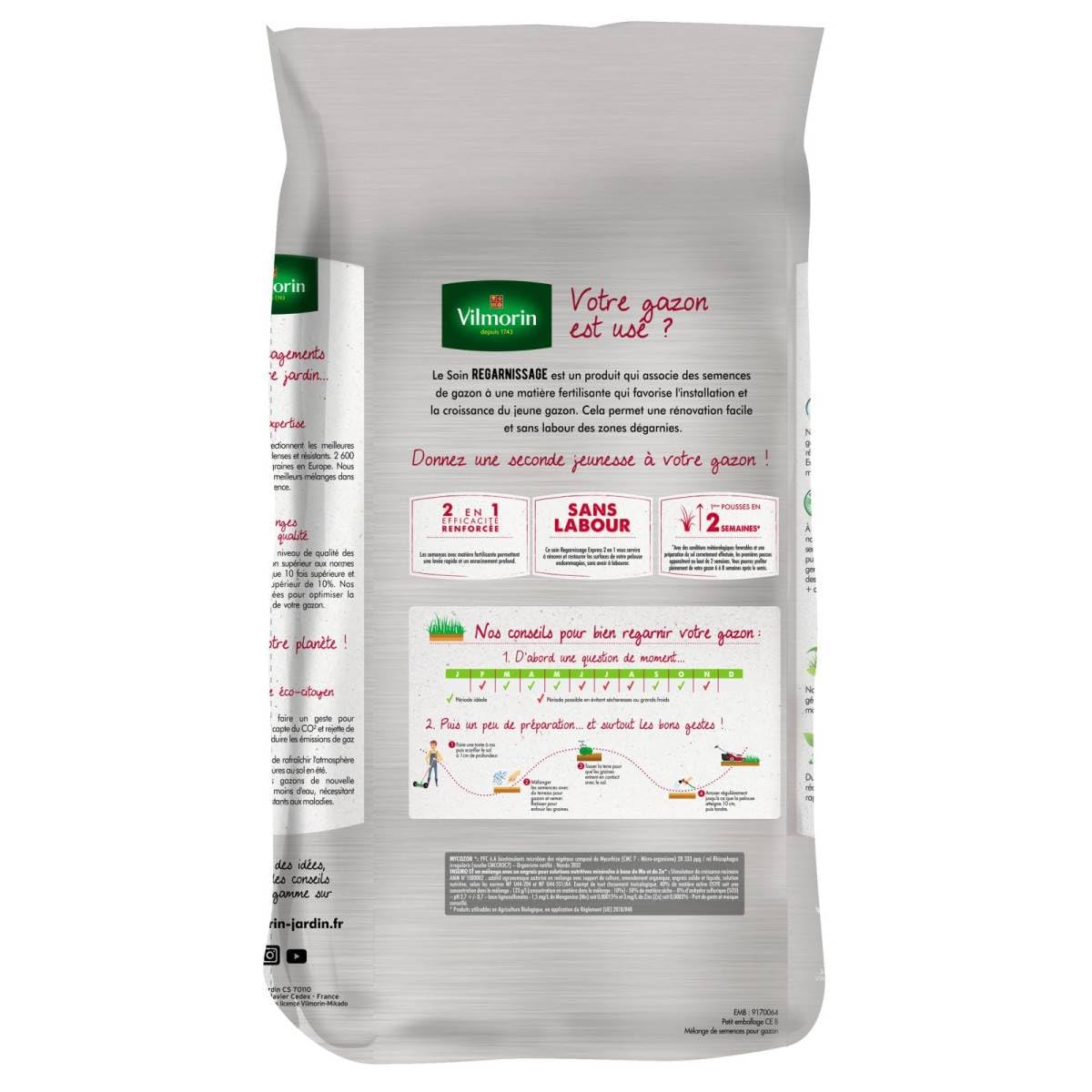 Lot Gazon Regarnissage Vilmorin 2x5kg - Pelouse 600m² Dense & Résistante