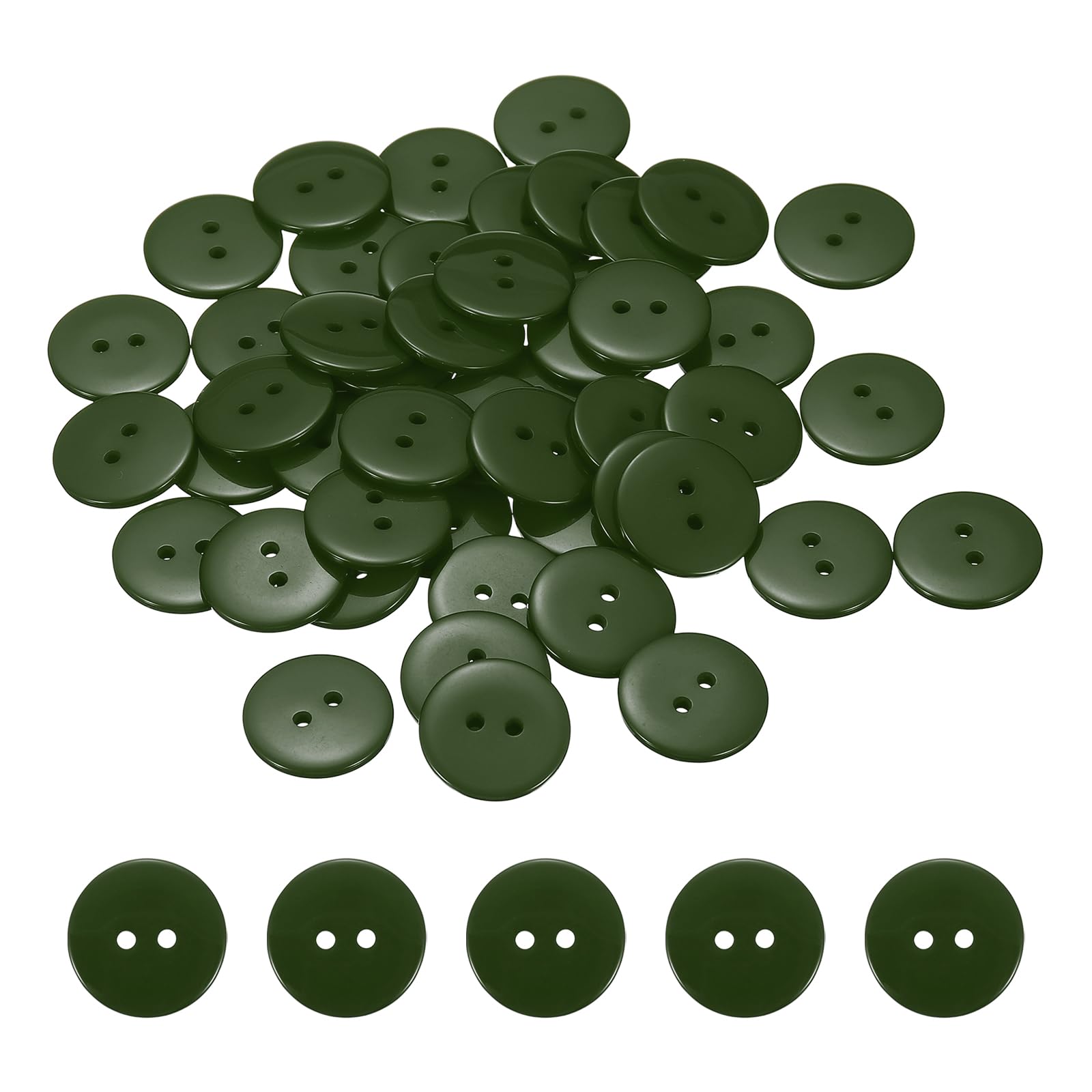 sourcing map 50pcs Resin Sewing Button, 20mm (3/4-inch) 2 Holes Round Craft Decorative Buttons for Coat Clothes Holiday Decoration, Dark Green