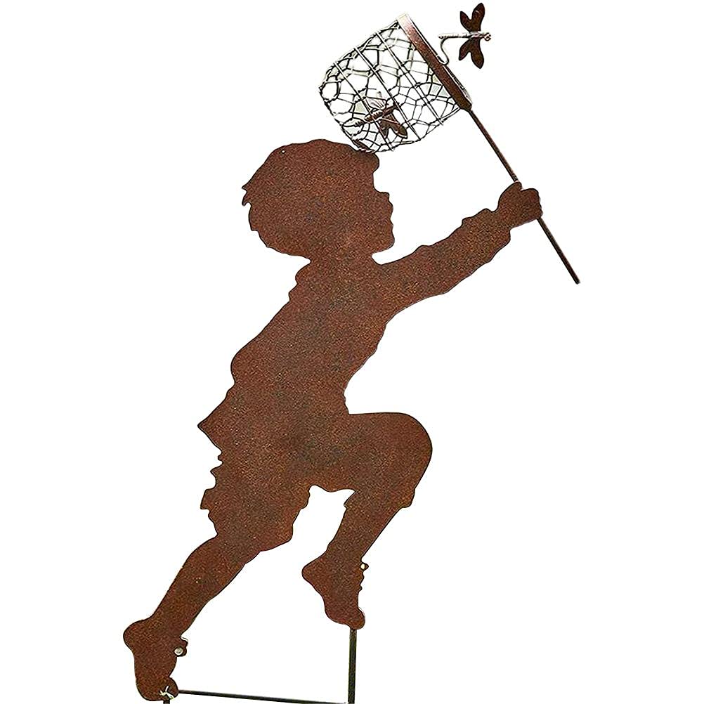 Miokycl Boys Girl Silhouettes,Hand Outdoor Decoration,Chasing Butterfly Metal Vintage Garden Silhouette Sculpture Yard Garden Metal Stake Decor Gift For Lawn Family Friends ()
