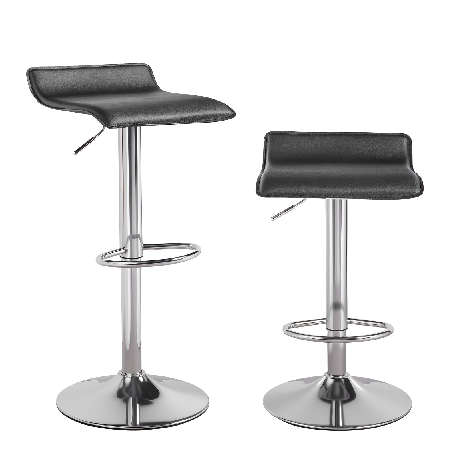 Panana Set of 2 Bar Stools Pub Home Breakfast Barstools Armless Backless Square Seat Swivel Chair (Black)