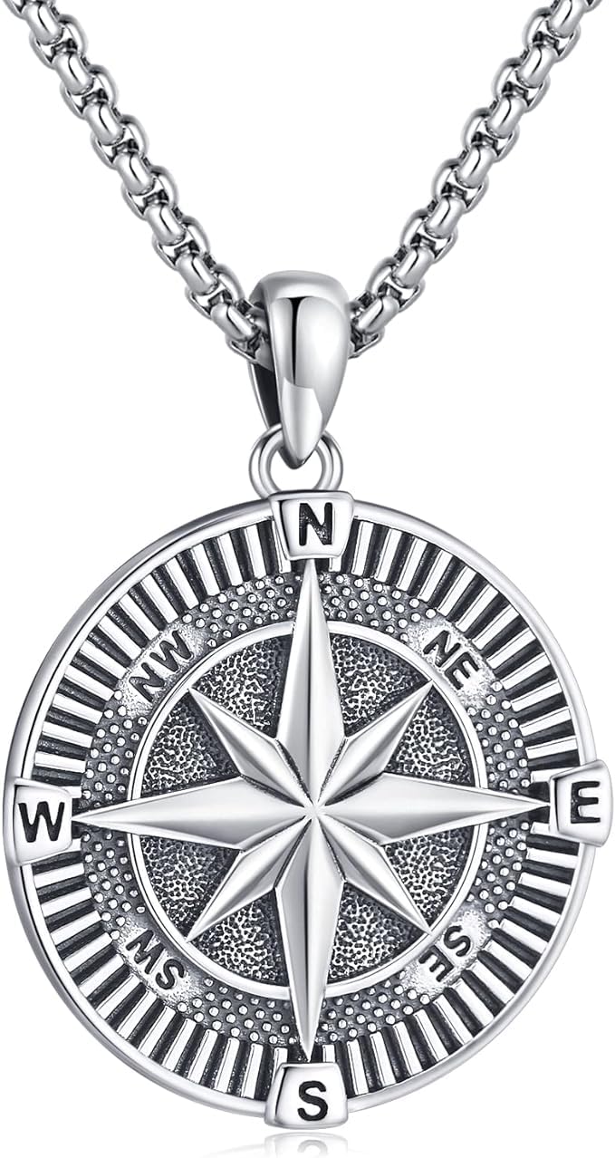 Eusense Brújula Collar 925 Plata de Ley Brújula Colgante Cadena Graduación Regalo Joyería para Hombre Mujer Día de la madre