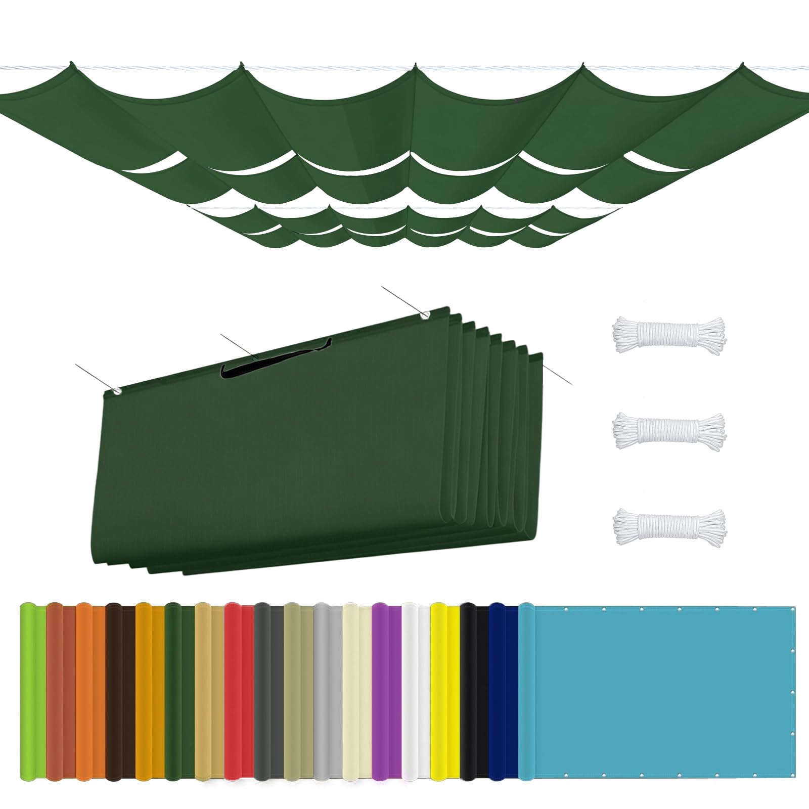 Retractable Wave Awning 2.5 x 7 m Pes Polyester, UV Protection, Sun Protection Weather Large Cooling Shade, With Rope and Eyelets for Yard Pergola Backyard, Dark Green