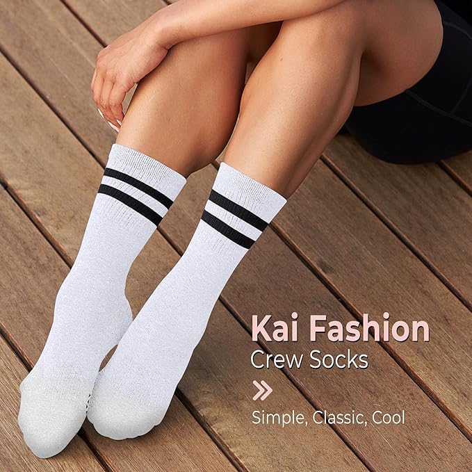 TAVI NOIR Kai Fashion Crew Grip Socks, Small, White - Image 5