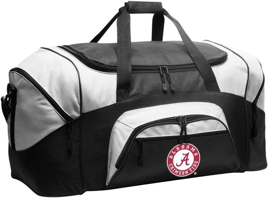 University of Alabama Duffel Bag - Large Bama Suitcase Travel Duffle or Sports Gear Gym Bag (Alabama Circle Logo - Red) (Alabama A - Pink)
