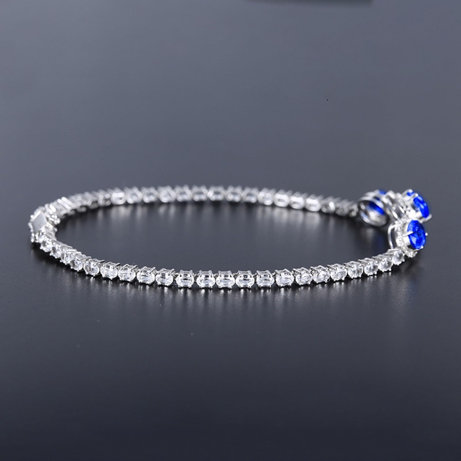 Bracciali Oro Bianco 18k/14k/9k Vero, Bracciale Zaffiro Sintetico Donna 2.69ct 16-20 cm con Moissanite, Braccialetto Sposa Fidanzati