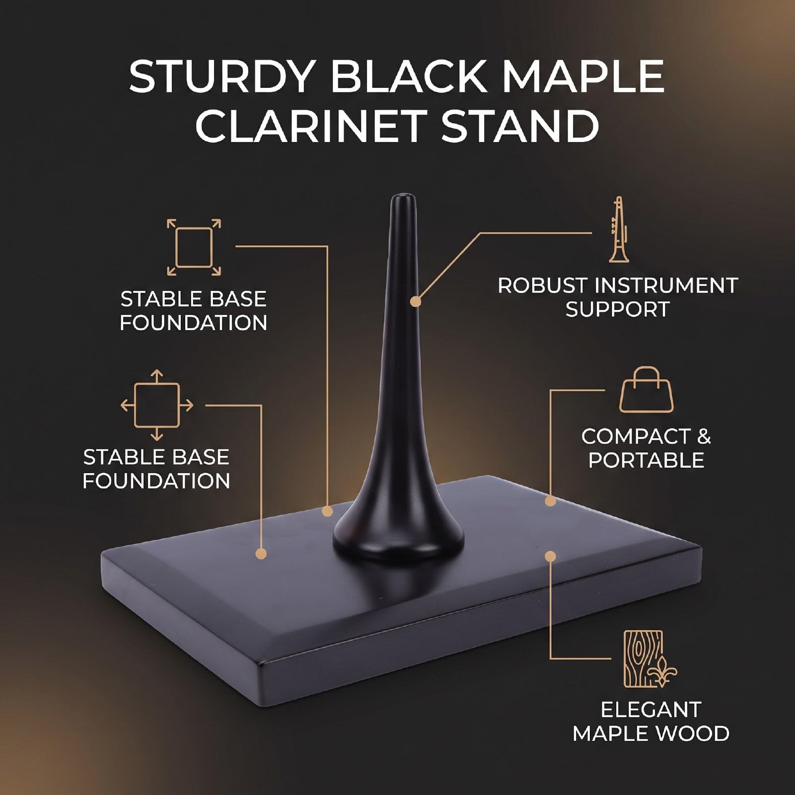 Fafeicy Map Wood Clarinet Stand z solidną bazą do Wyświetlania