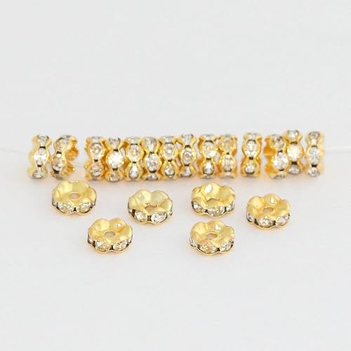 Miniatura 3 de CF39-10 - 100 cuentas sueltas de Adabele grado A, con diamantes de imitación de cristal de 0.394 in (0.39 pulgadas), latón chapado en oro para