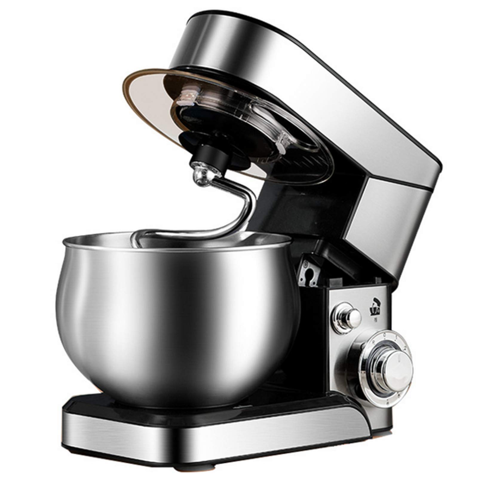 Impastatrice planetaria, planetaria da 1200 W, 6 velocità, 5,5 l, con gancio per impastare, frusta e sbattitore, ciotola per impastare e paraspruzzi rimovibile, argento