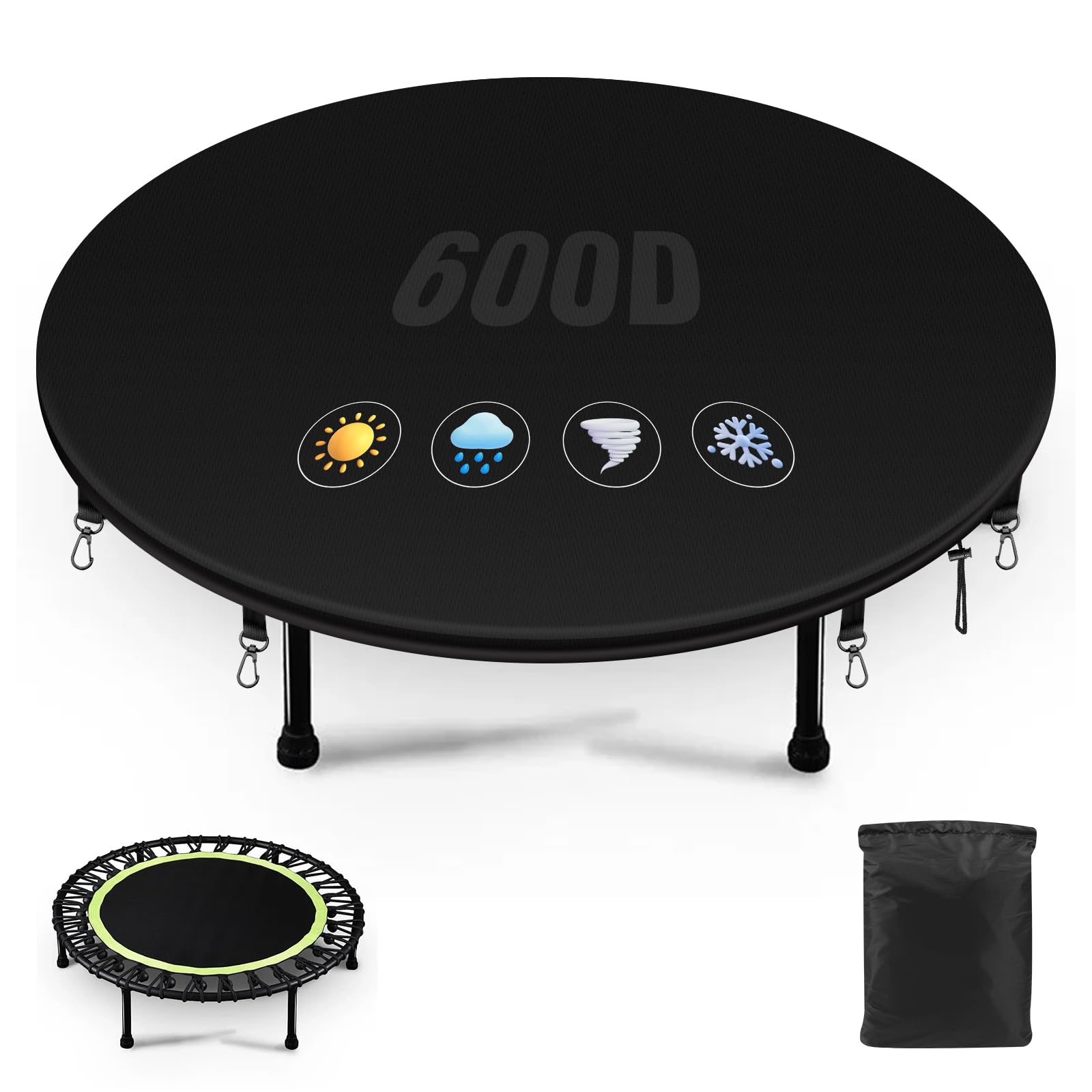 Funda Protectora para Cama Elástica Ø305cm, 600D 100% Impermeable Protección para Trampolín 305cm, con 8 Hebillas Elásticas, Resistente a Los Rayos UV Exteriores Cubierta para Cama Elastica