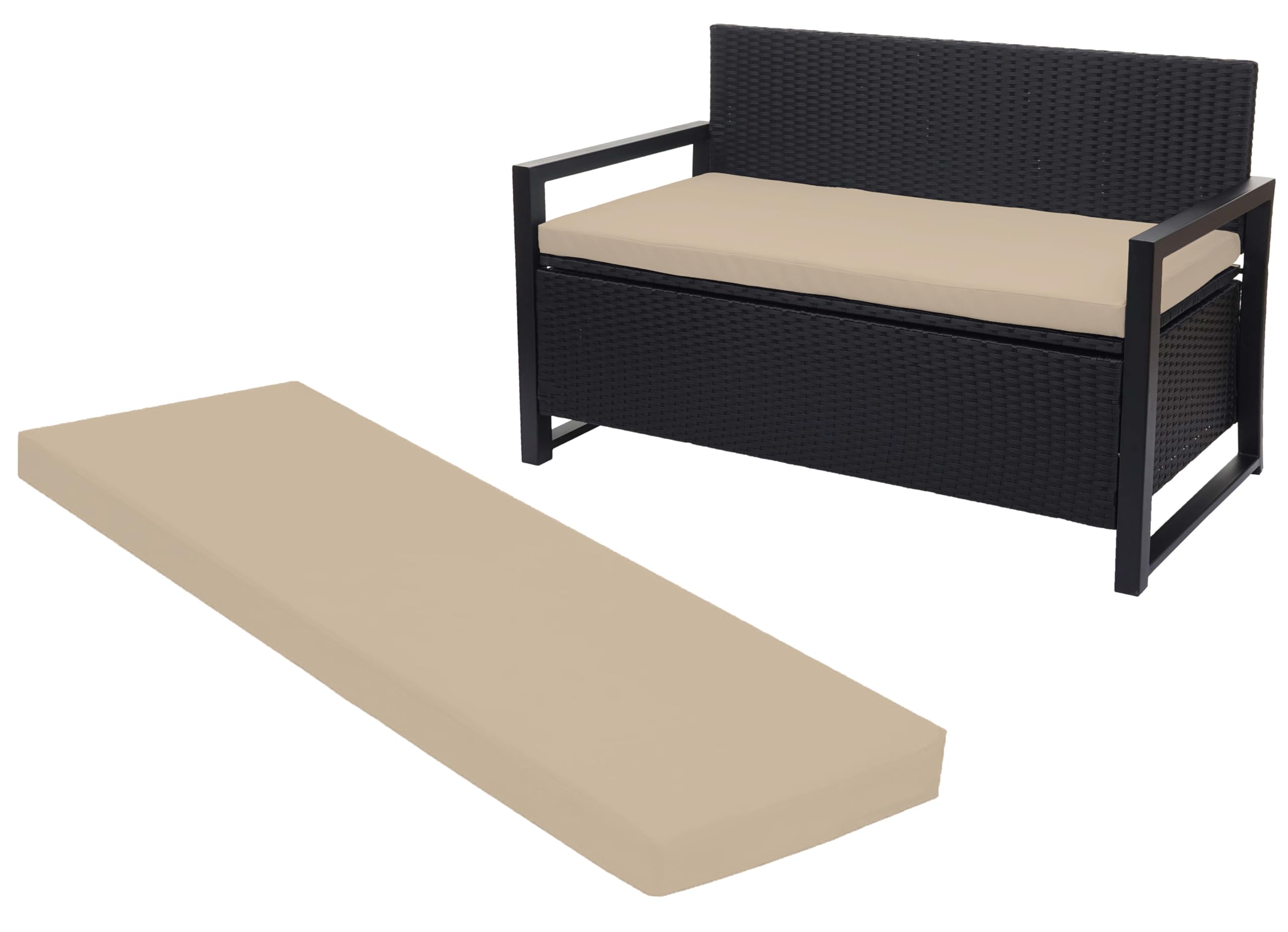 Crescent Textile 100% Waterproof Garden Bench Cushion 2/3/4 Seater Outdoor Long Bench Seat Pad for Lawn & Garden, Patio, Office, Coffee Shop with Removable Cover (2 Seater 108cm x 45cm x 5cm, Cream) — image 1