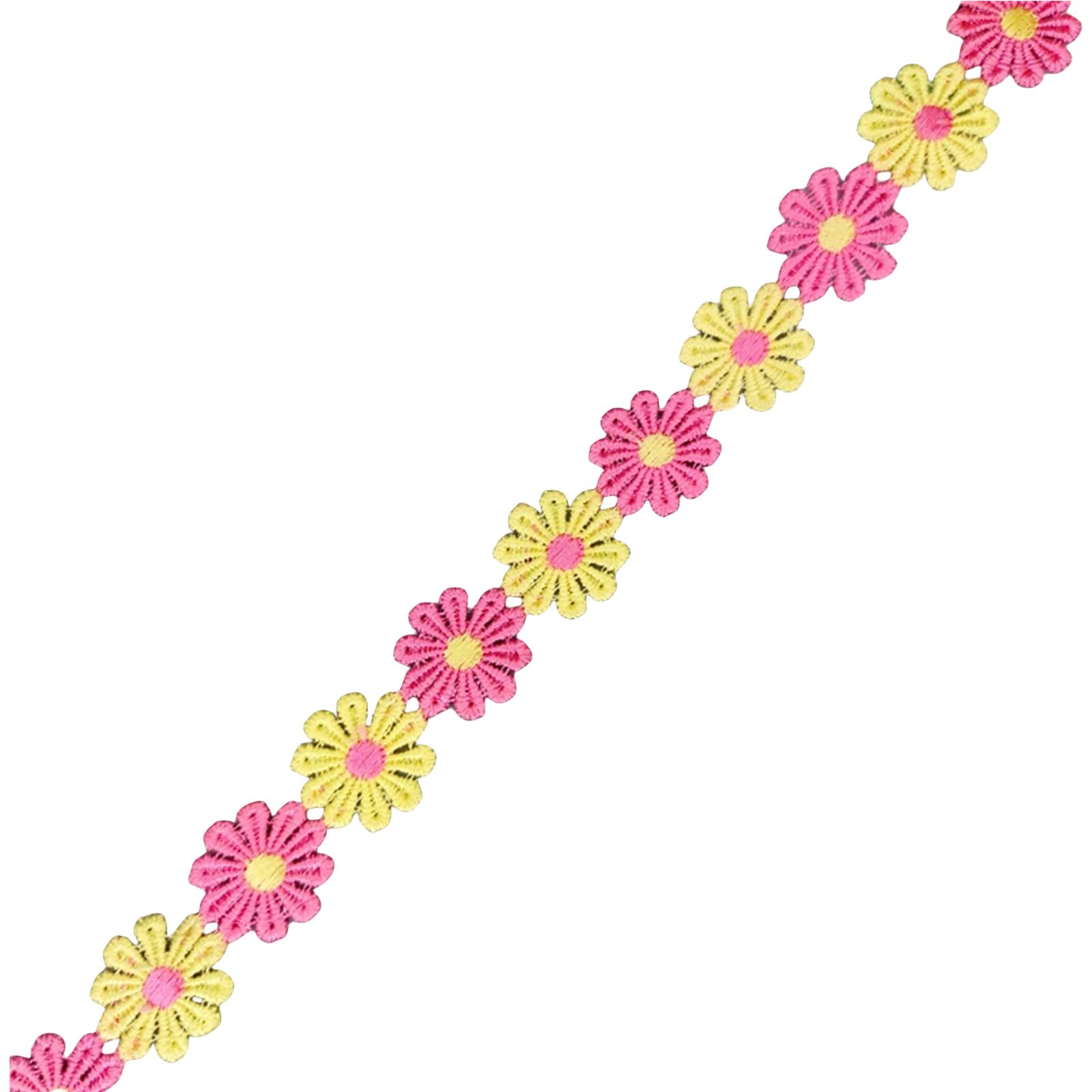 Buxuaaaa Bright Yellow 15 Yards Embroidered Flower Lace Trim 25Mm Wide Flower Decorating Lace Trims For Sewing Dress Making Clothes Decoration Embroidered Trim