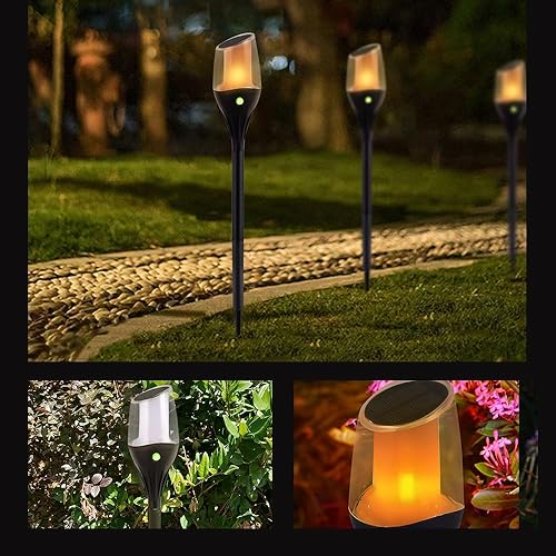 Miniatura 4 de IFAPIFAP Luces solares para exteriores, paquete de 4 luces solares con llama parpadeante, luces solares impermeables para jardín, luces solares de