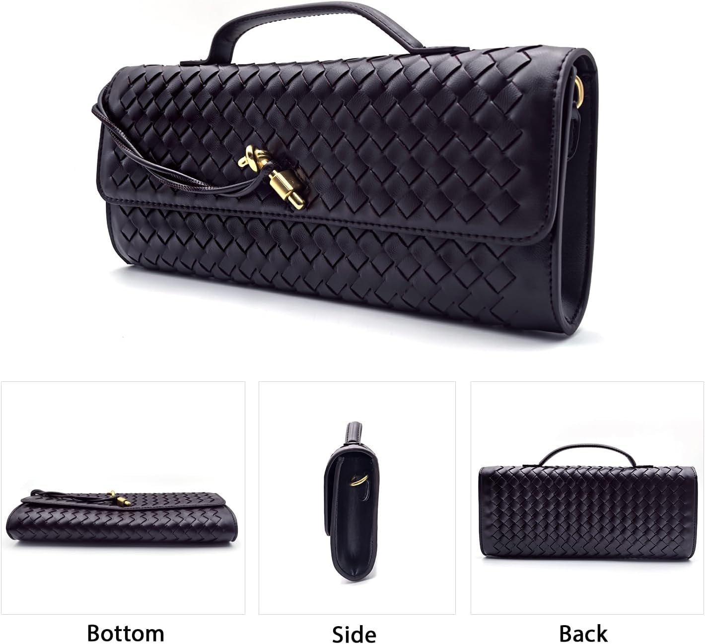 Formal Clutch Purses for Women Evening Woven Leather Large Clutch for Weddings & Parties Convertible Top Handle Bag