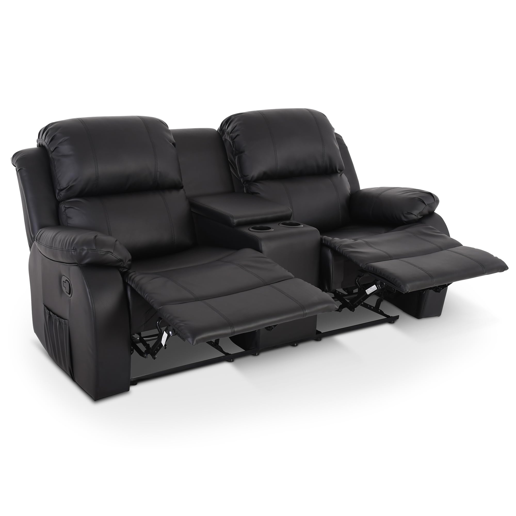 Raburg Kinosessel, 2er-Fernsehsessel, mechanische Relax- und Liegefunktion, manuelle Easy-Lift-Funktion, 2× Getränkehalter & Snackfach, Komfortpolsterung, 120 kg Tragkraft, Star, Kunstleder|Schwarz