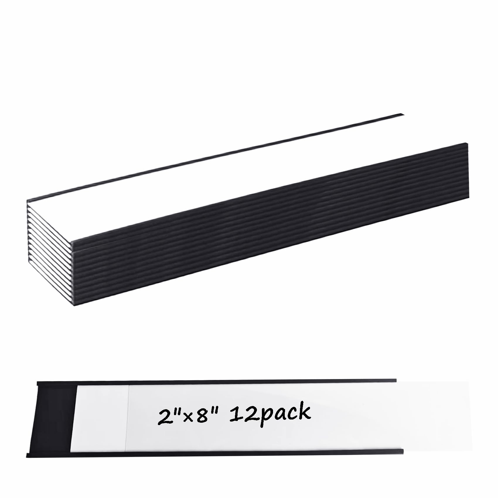 12 Pack 2" × 8" C Channel Magnetic Label Holder for Metal Racks Shelves Tool Box Drawers Magnetic File Cabinet Labels