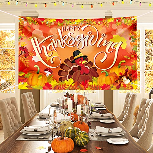 Image of Large Thanksgiving Banner Decorations Outdoor 72x44 Inch,Turkey Maple Leaf Pumpkin Decorations Gifts for Indoor Home House Decor Party Supplies,Yard Sign Background for Photography