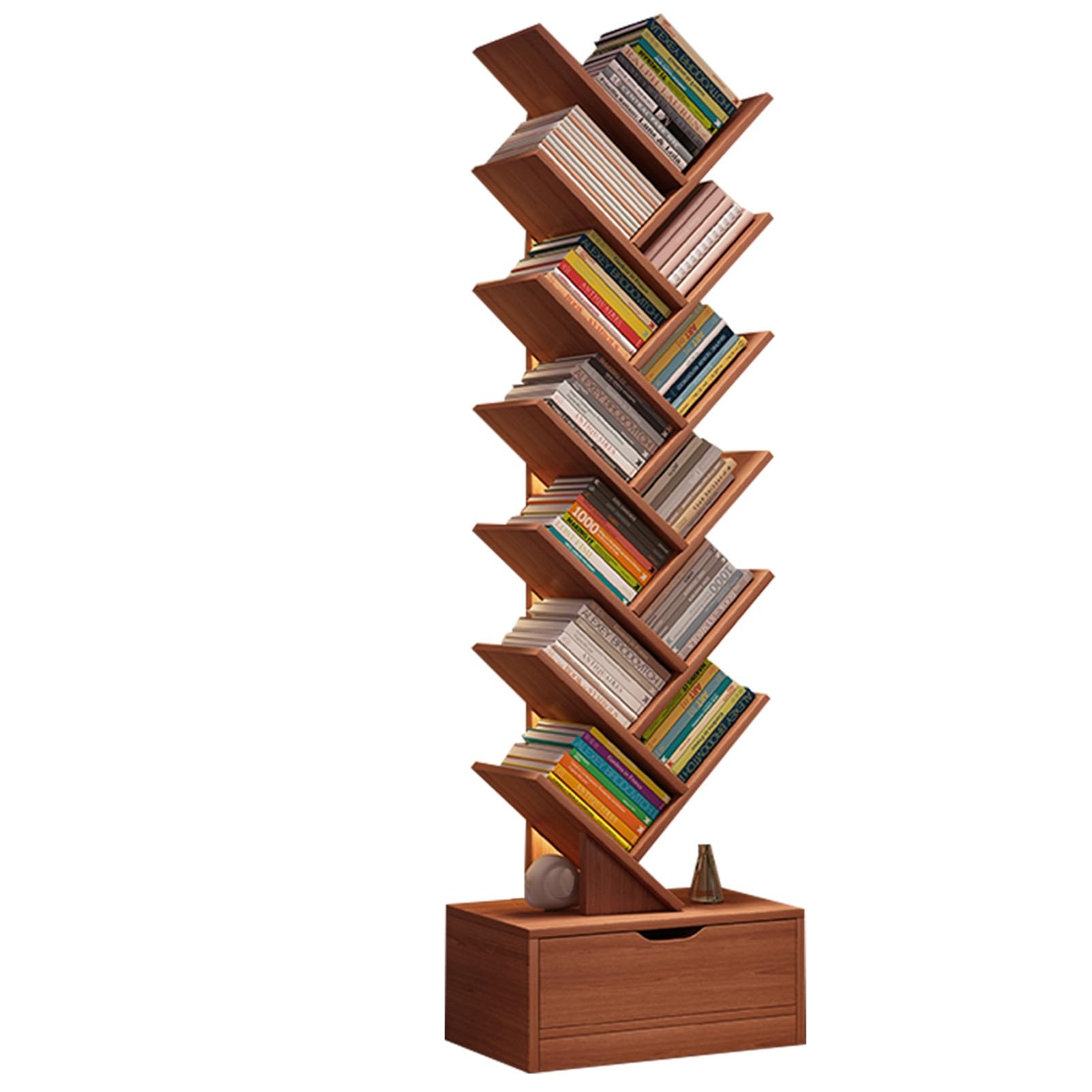 Étagère Créative sur Pied Imitation Arbre à Plusieurs Niveaux pour Livres d'Enfants, Convient au Salon, à la Chambre à Coucher, au Bureau et à la Salle de Séjour (Red Grapefruit)