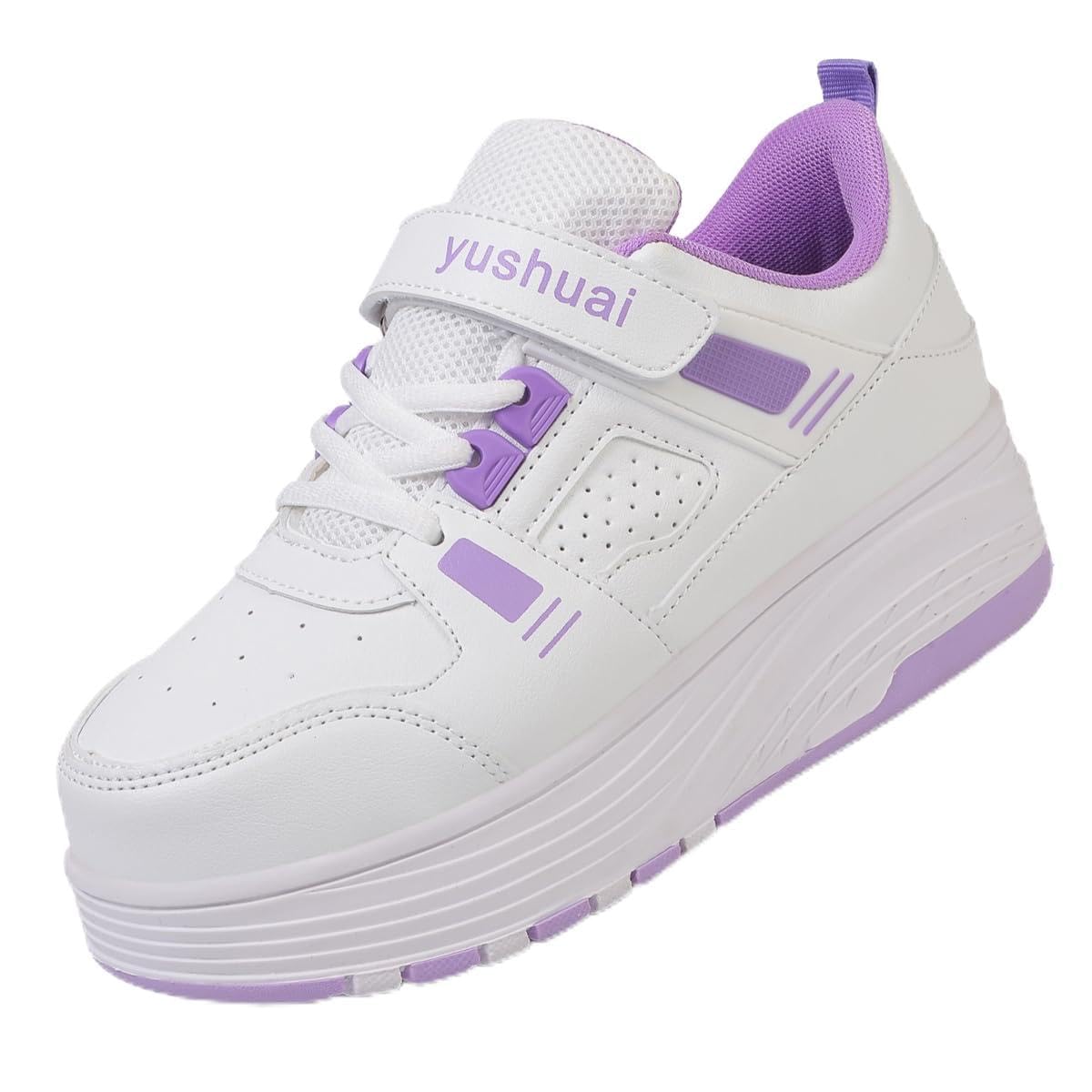 Schuhe mit Rollen für Jungen und Mädchen, Kinder Rollschuhe mit 4 Versenkbaren Rollen 2-in-1 Turnschuhe & Skateboardschuhe Rollschuhe für Draußen Größen 32–40