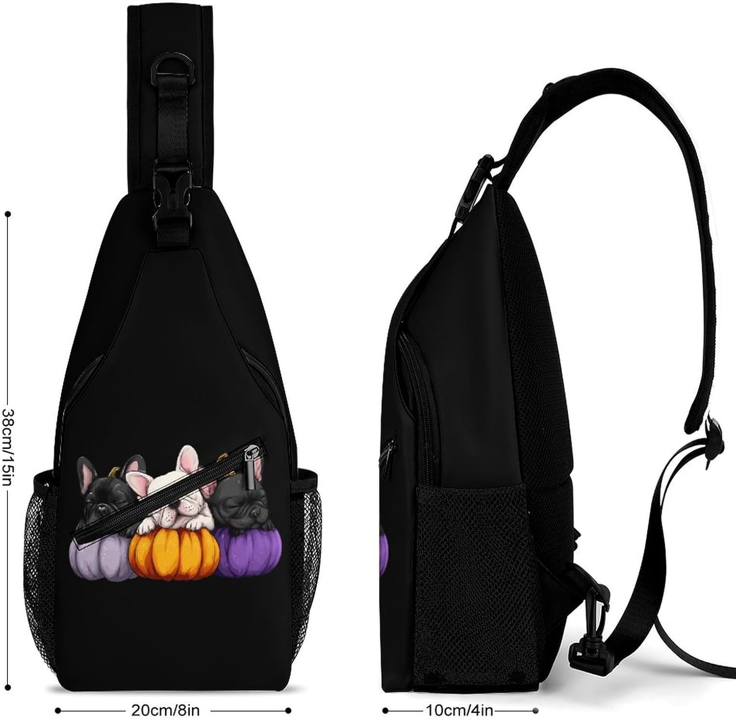 French Bulldog Pumpkin Men Crossbody Sling Backpack Chest Bag | Travel Fanny Pack,Hiking Daypack,Print Shoulder Bags