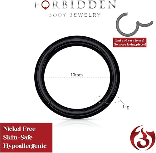 Miniatura 105 de Forbidden Body Jewelry - Piercing para la nariz de acero quirúrgico 316L con bisagra, 14G, 16G, 18G, diámetro de 15/64, 5/16, 25/64, 15/32 pulgadas