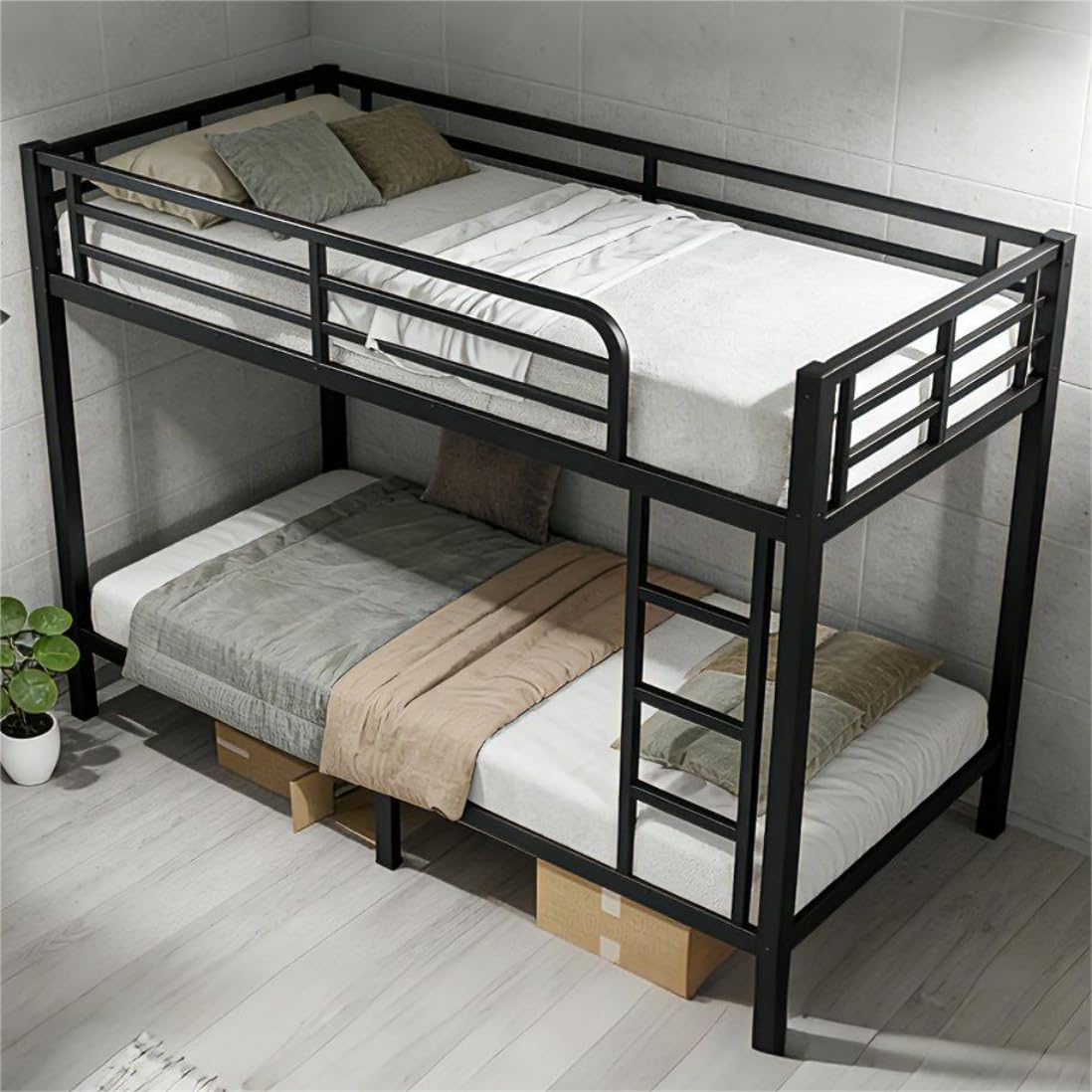 Bellemave Twin XL Over Twin XL Bunk Bed with Ladder & Guardrails, Metal Heavy Duty Bunk Bed Frame with Sturdy Slats,Twin XL Bunk Beds for Adults, Teens, Kids, Noise Free, No Box Spring Needed, Black