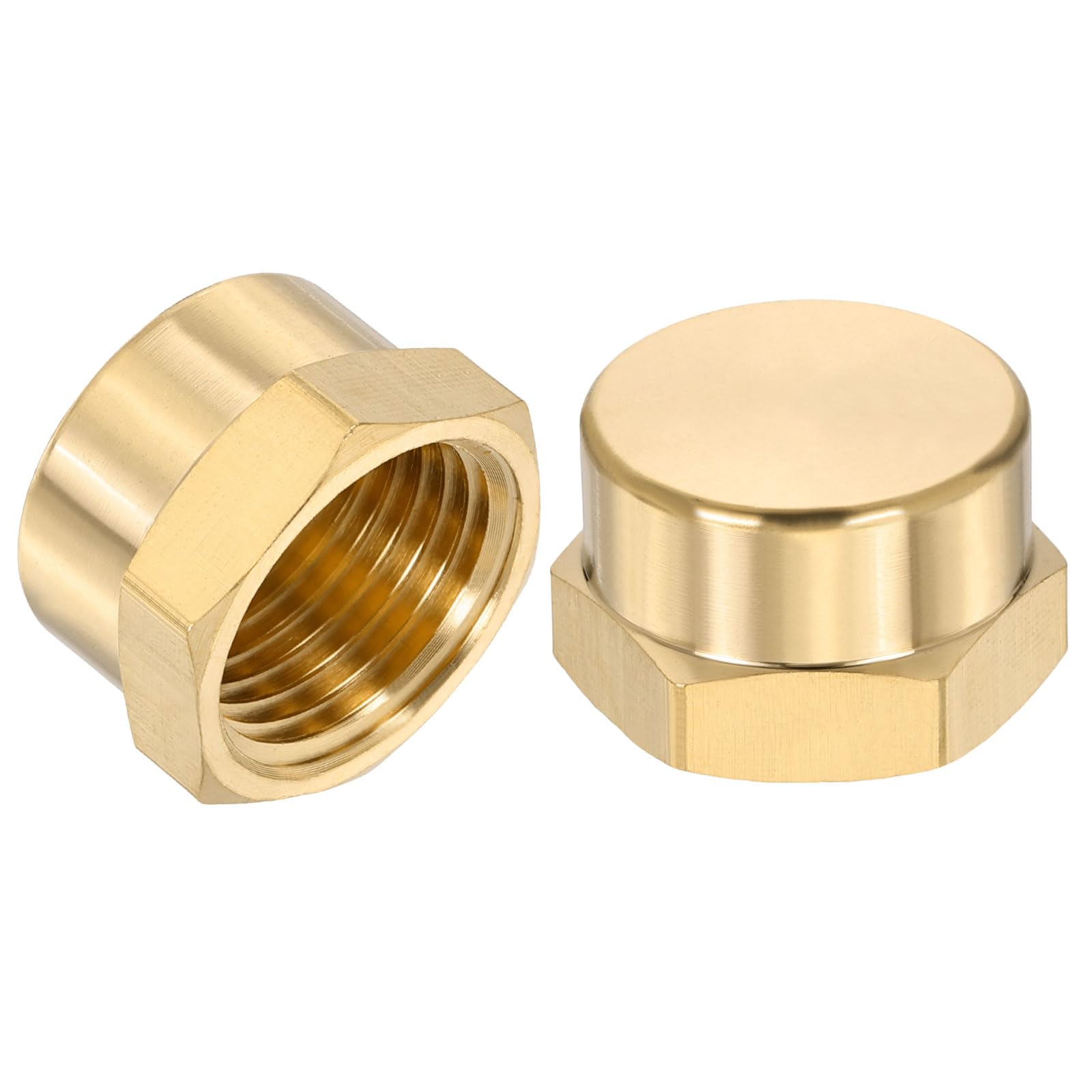 PATIKIL 1/2" NPT Female Brass Pipe Fitting Cap, 2Pcs Hex Head Tubing Thread Ends Cap Sealing Fittings for Refrigeration Gas Air Water Oil Line, Brass Tone