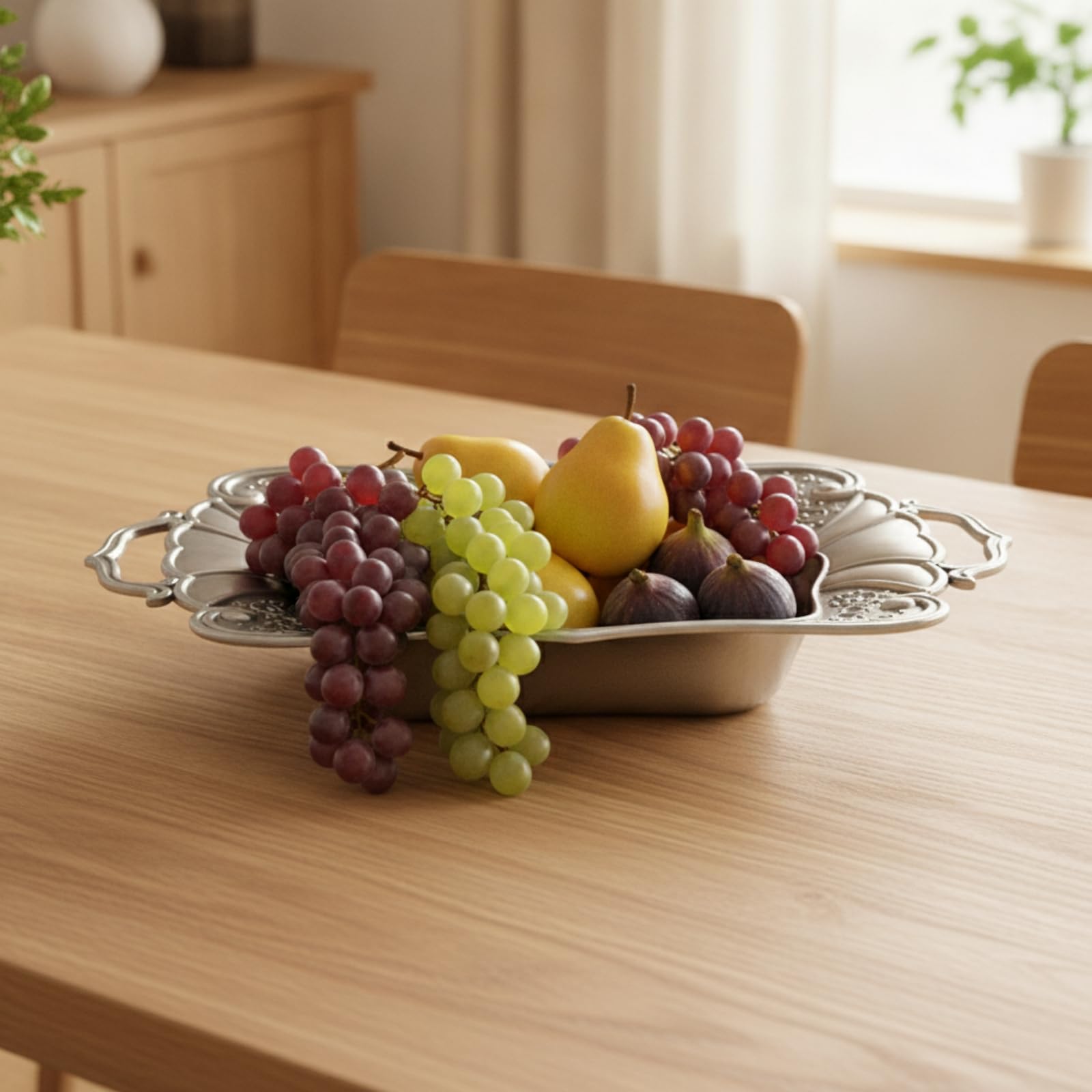 Gralara Bandeja Servir Multiusos Bordes Ondulados Altos, Diseño Floral Grabado, para Comedor, Salón