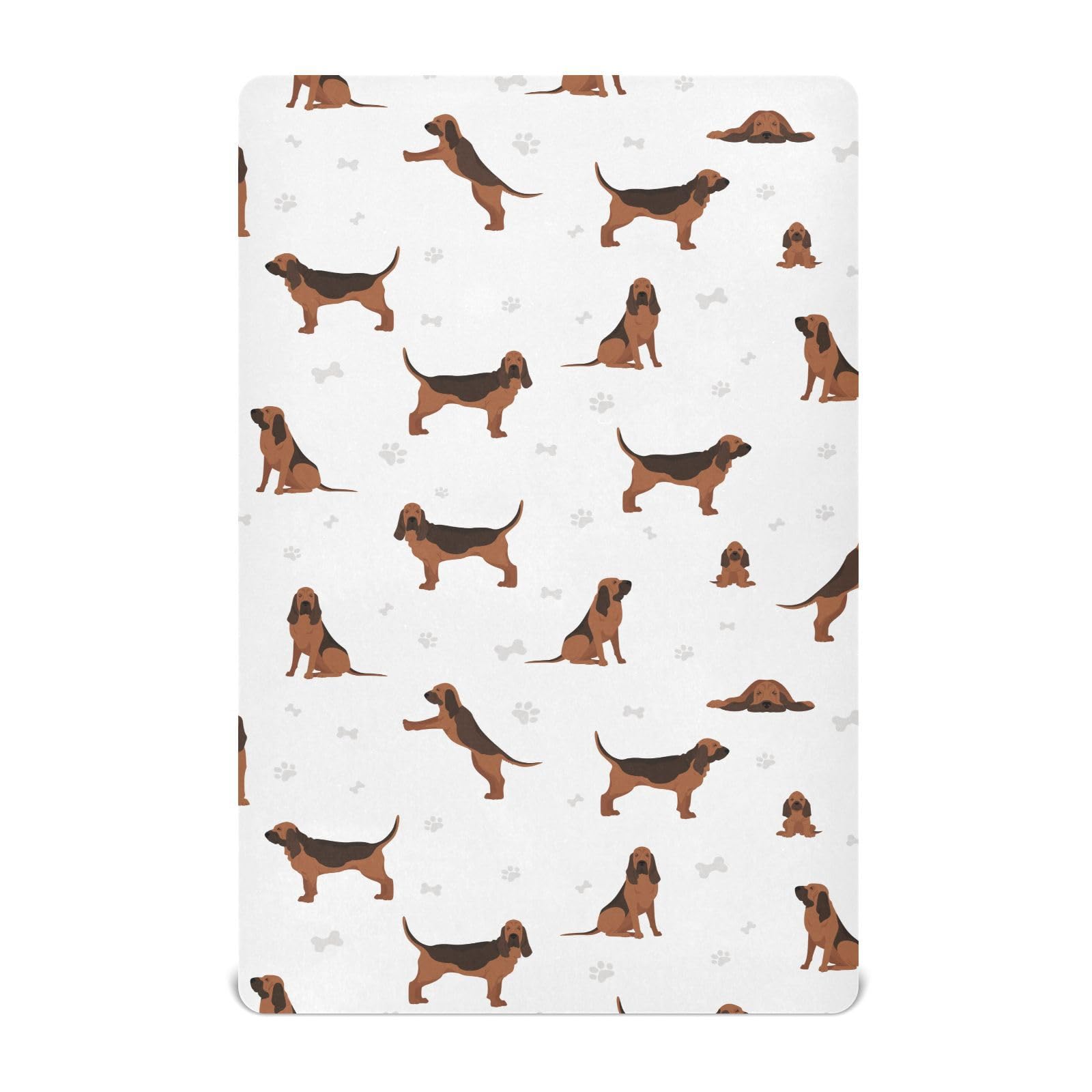 KICPOAY Fitted Crib Sheets Dogs Bloodhound Stretchy Portable Playard Sheets for Baby Toddler, Breathable Soft Mini Crib Mattress 39 x 27 in for Boys and Girls