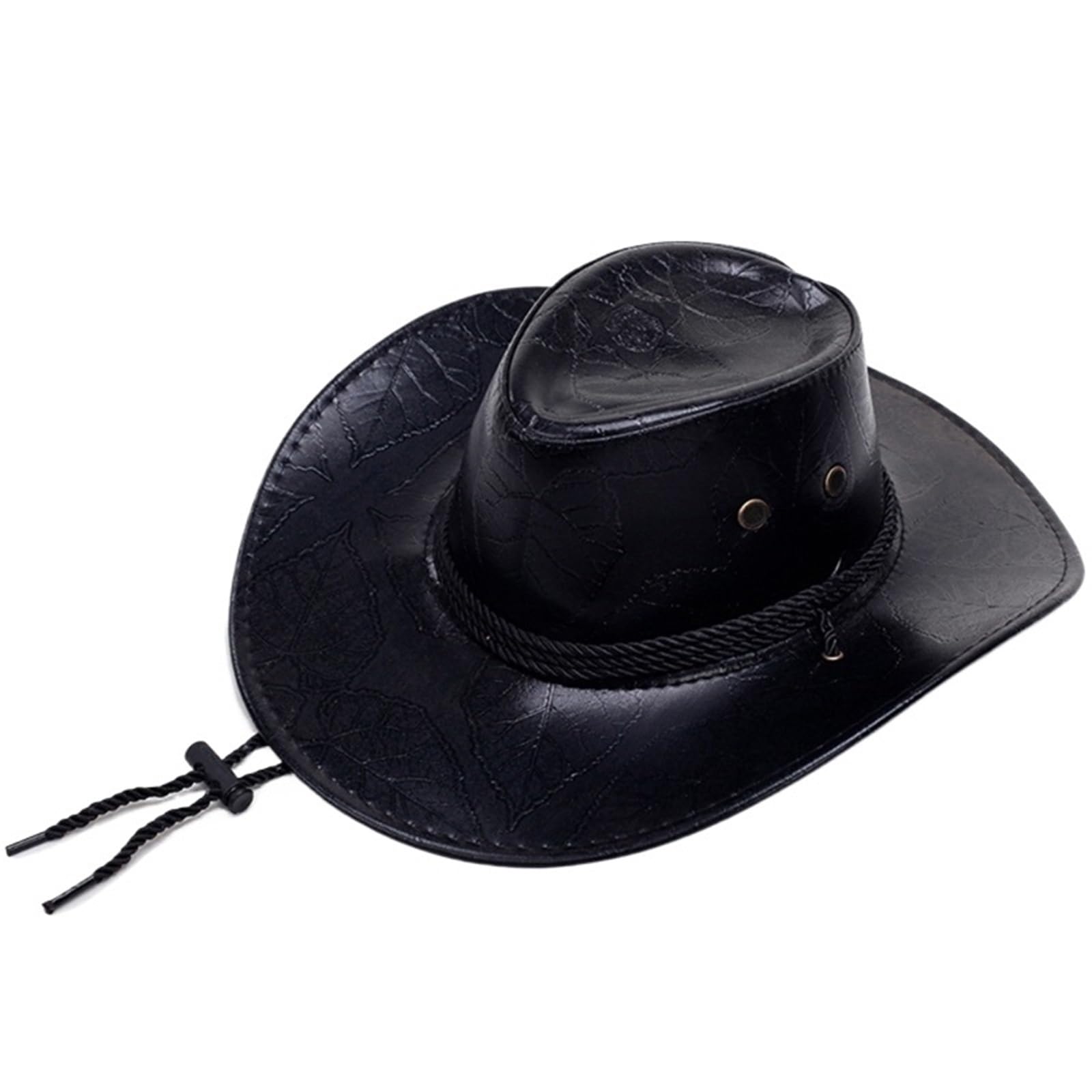 Cappello da Bacino da Cowboy in Pelle PU retrò Cappelli Traspiranti Estate Casual for Le Vacanze estive per Cosplay All'aperto(Black)