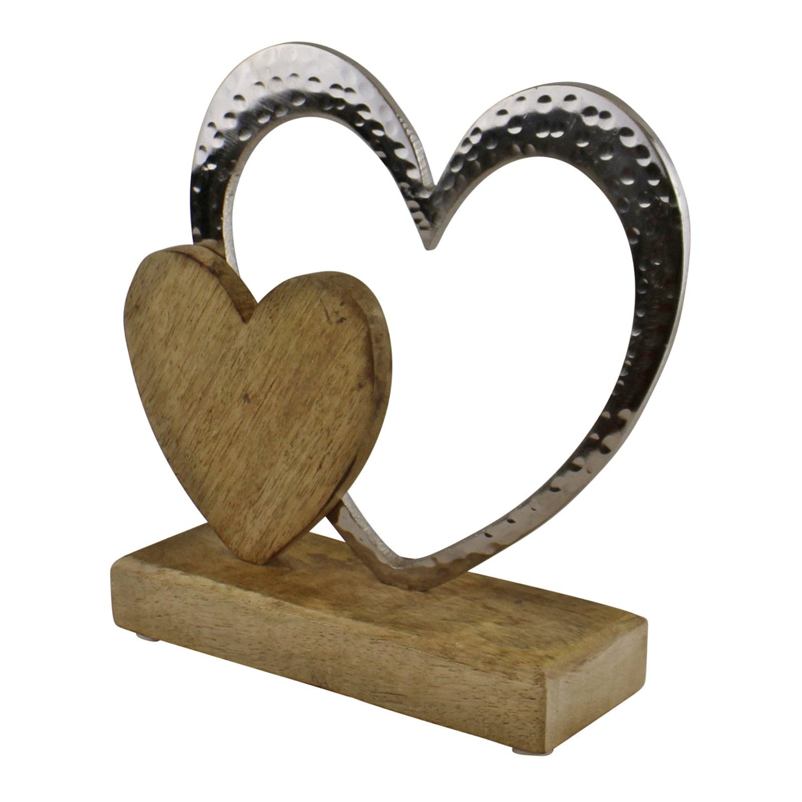 Sifcon International Ornament/Figure/Decoration - Wood And Aluminium Heart on Wood Base