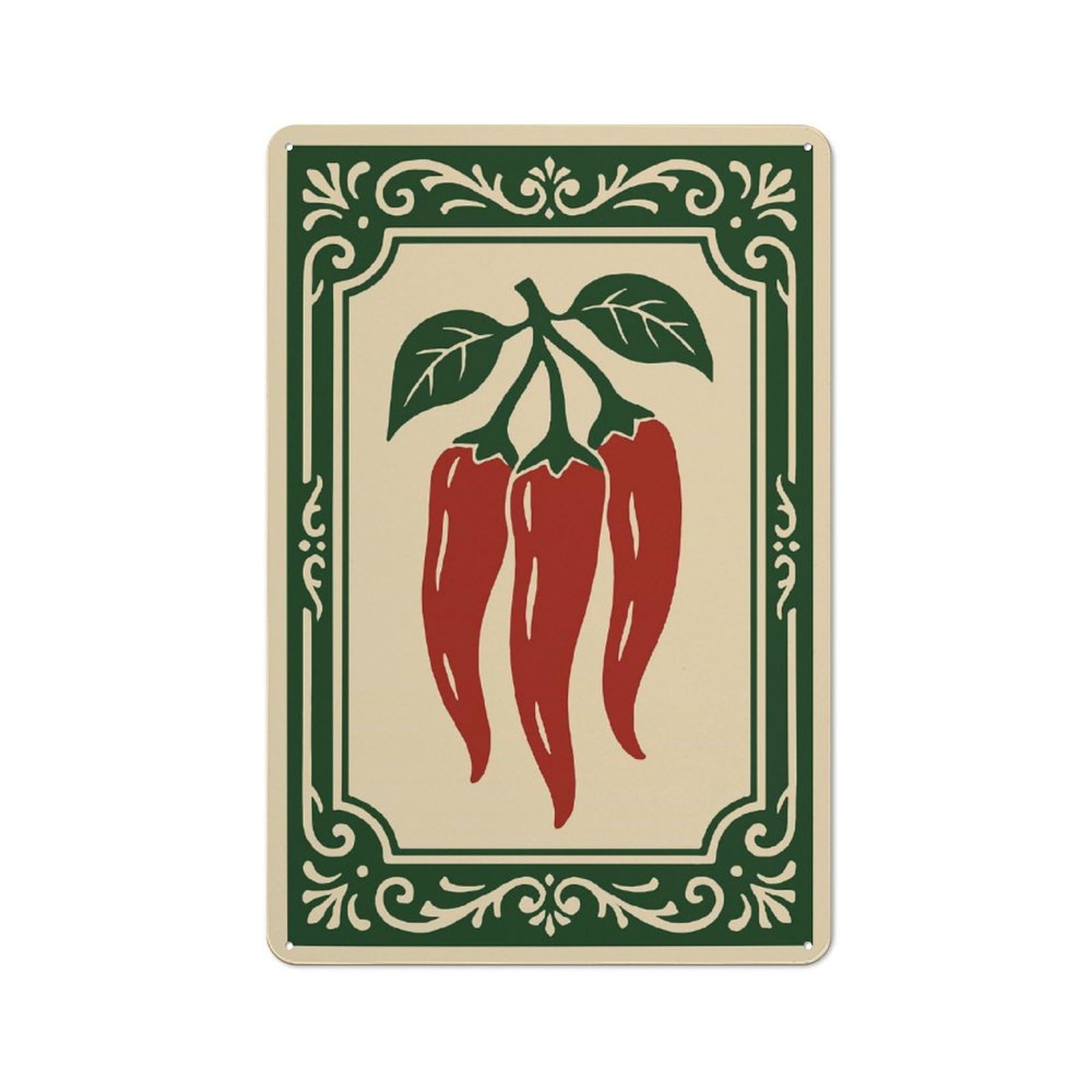 Junmoney Style-16 Three Red Chili Peppers With Green Leaves Workshop Style Metal Wall Decor 30X20cm, Garage Metal Sign For Workshop, Basement, Shed Or Games Room