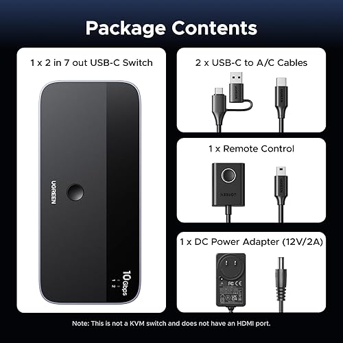 Miniatura 9 de UGREEN Interruptor USB 3.2 de 2 entradas y 7 salidas, interruptor de 10 Gbps para computadoras A o C compartiendo todos los dispositivos (4 A+3 C)