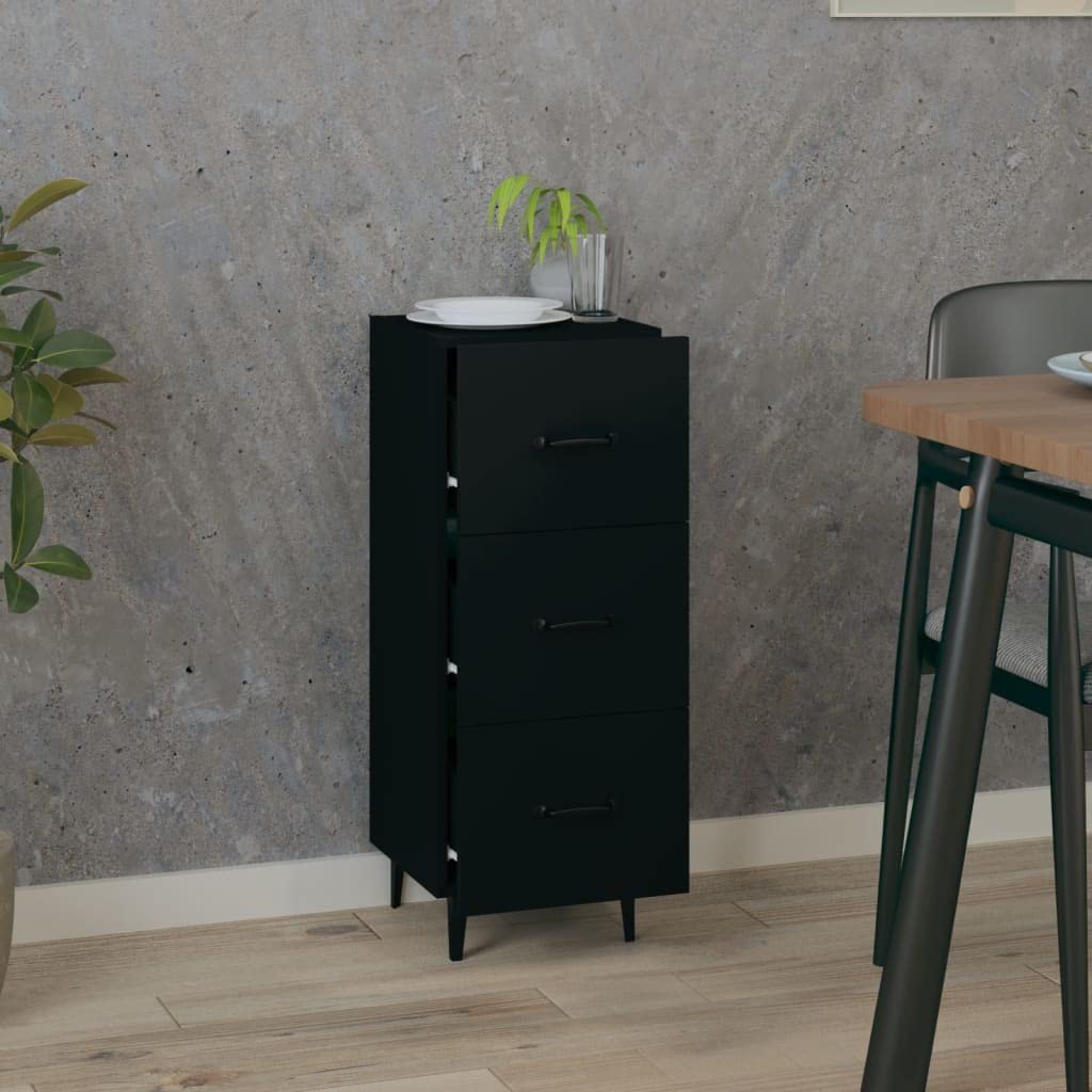 Aparador negro 34,5 x 34 x 90 cm madera y hierro moderno con 3 cajones para salón, dormitorio o pasillo