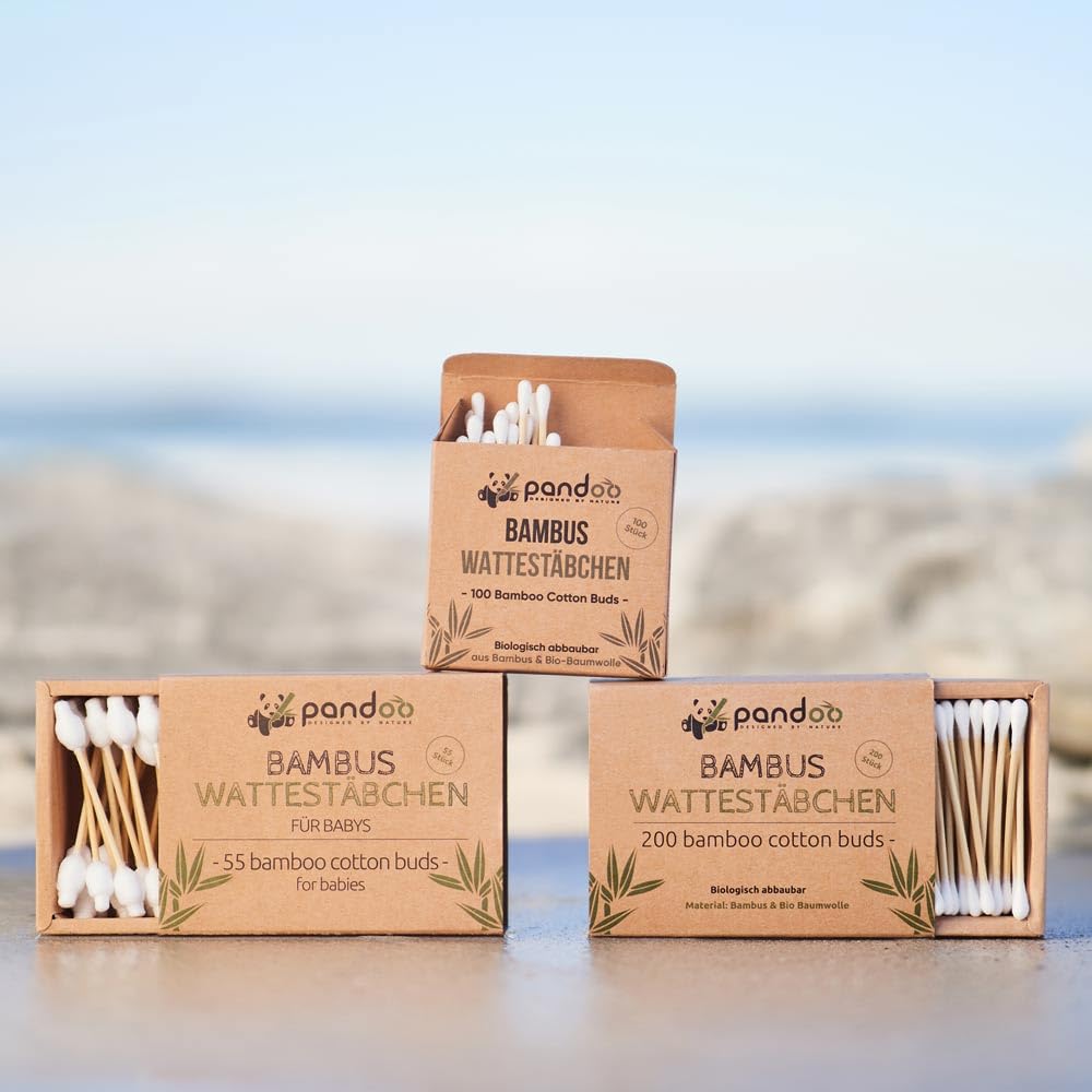 Pandoo 4 bastoncini di cotone per bambini - 100% biodegradabile, vegano e sostenibile - Tamponi di cotone premium compostabili