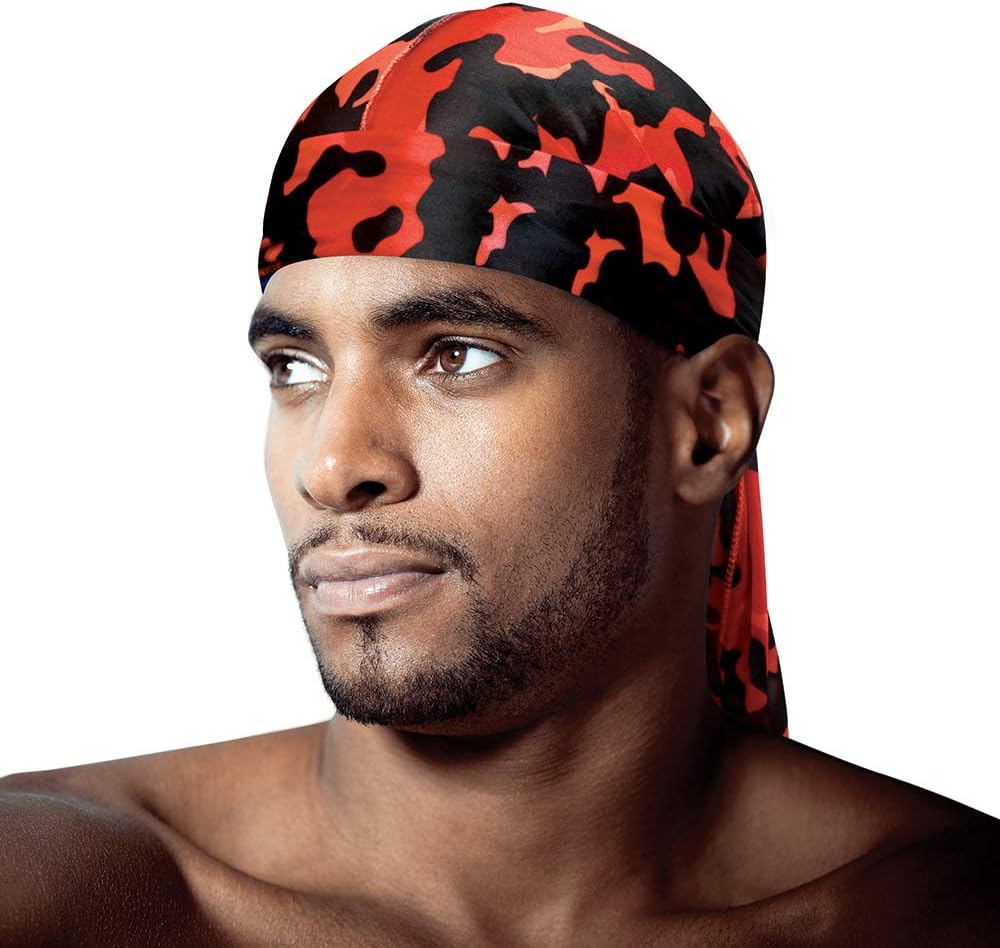Camo Durag - Camouflage Red/Black - Wrinkle Free - Extra Long Tail 36inch - 1 Size fits all