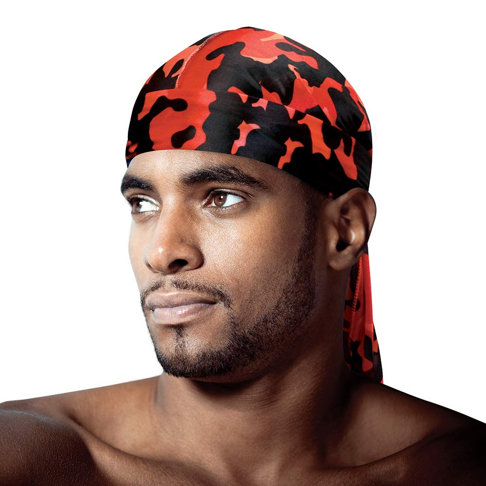 Camo Durag - Camouflage Red/Black - Wrinkle Free - Extra Long Tail 36inch - 1 Size fits all