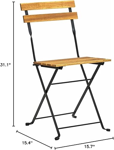 Miniatura 2 de Tidyard 4 sillas plegables de bistró, silla de comedor al aire libre con asiento de madera de acacia, patas de marco de acero para jardín, patio,